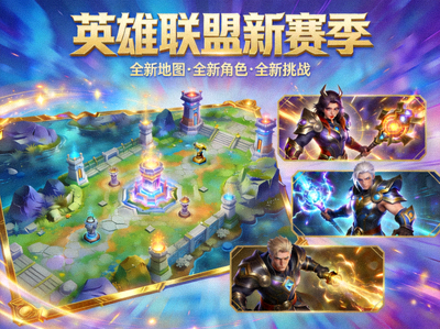 英雄联盟新赛季宣传图展示全新游戏地图与角色